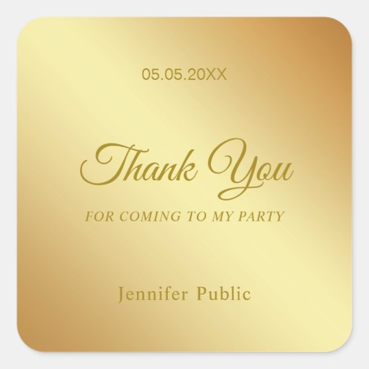 Handgeschreven dank u goud elegante Sjabloon Chic Vierkante Sticker (Voorkant)