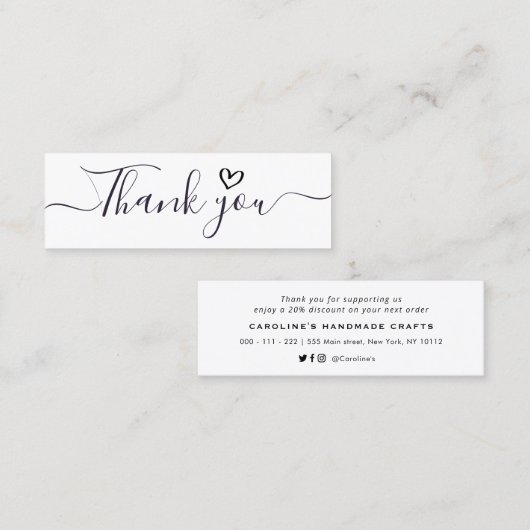 handgeschreven dank u het manuscript neemt zaken o mini visitekaartje (Voorkant / Achterkant)