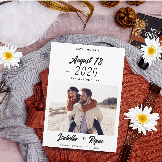 Handgeschreven datum & aangepaste favoriete foto b save the date