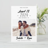 Handgeschreven datum & aangepaste favoriete foto b save the date (Staand voorkant)