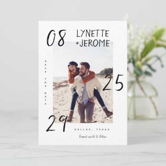 Handgeschreven datum handgeschreven script foto br save the date (Staand voorkant)