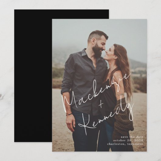 Handgeschreven de Namen van het Manuscript Foto sp Save The Date (Voorkant / Achterkant)