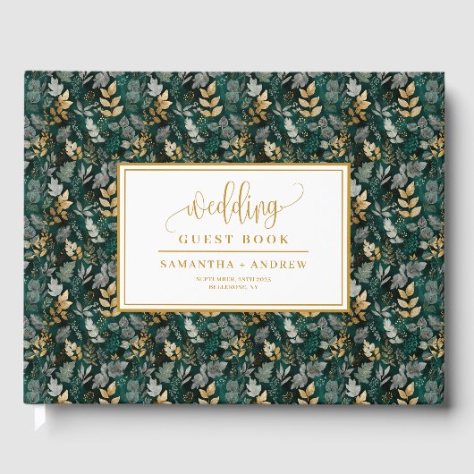 Handgeschreven Deep Green en Gold bruiloft gastenb Gastenboek (Voorkant)