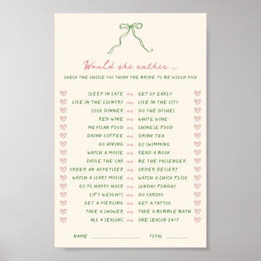 Handgeschreven downloadable wil ze liever spel poster (Voorkant)