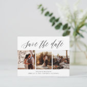Handgeschreven drie foto's Save the Date ansichtka Aankondigingskaart (Staand voorkant)