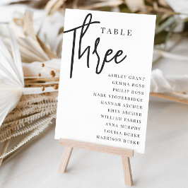 Handgeschreven driemaandelijkse tabel + gastnamen kaart