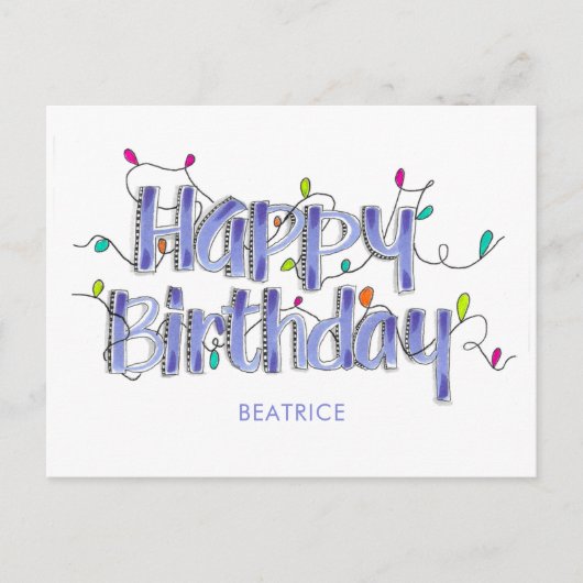 Handgeschreven Dusty Blue Happy Birthday Briefkaar Briefkaart (Voorkant)
