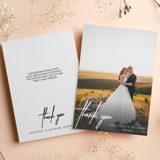 Handgeschreven eenvoudige foto Hartelijk dank Bedankkaart