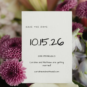 Handgeschreven eenvoudige, minimale zwarte bruilof save the date