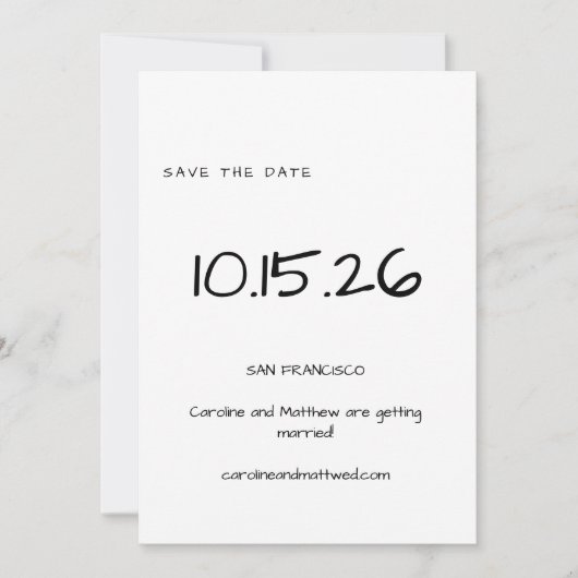 Handgeschreven eenvoudige, minimale zwarte bruilof save the date (Voorkant)