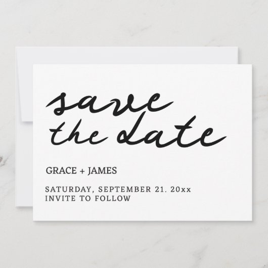 Handgeschreven eenvoudige minimalistische typograf save the date (Voorkant)