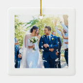 Handgeschreven eerste kerst getrouwde boog foto keramisch ornament (Achterkant)