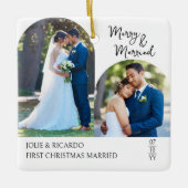 Handgeschreven eerste kerst getrouwde boog foto keramisch ornament (Voorkant)