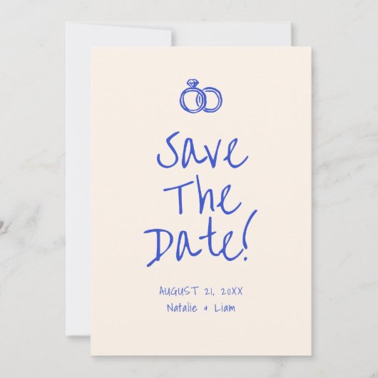 handgeschreven, eigentijdse funky bruiloft save the date (Voorkant)