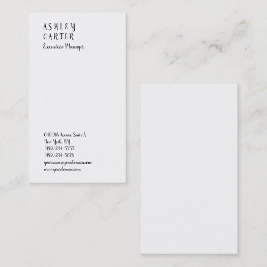 Handgeschreven elegant, indrukwekkend wit, platte visitekaartje (Voorkant / Achterkant)