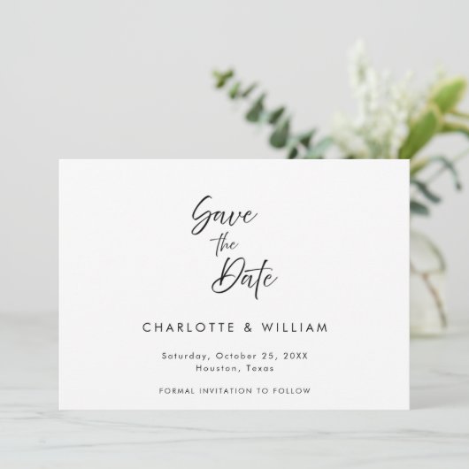 Handgeschreven Elegant Script Minimal | Bruiloft Save The Date (Staand voorkant)
