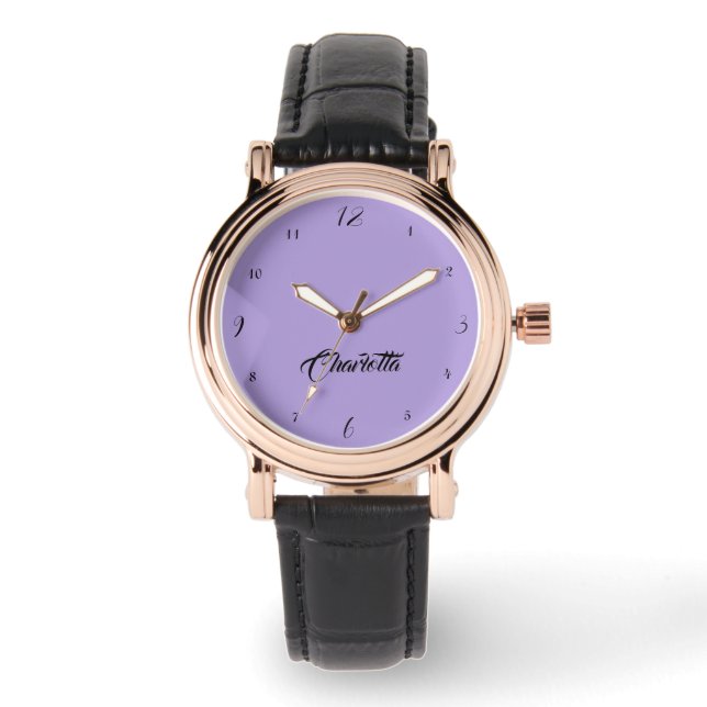 Handgeschreven elegante naam | Pastel Paarse Stijl Horloge (Voorkant)