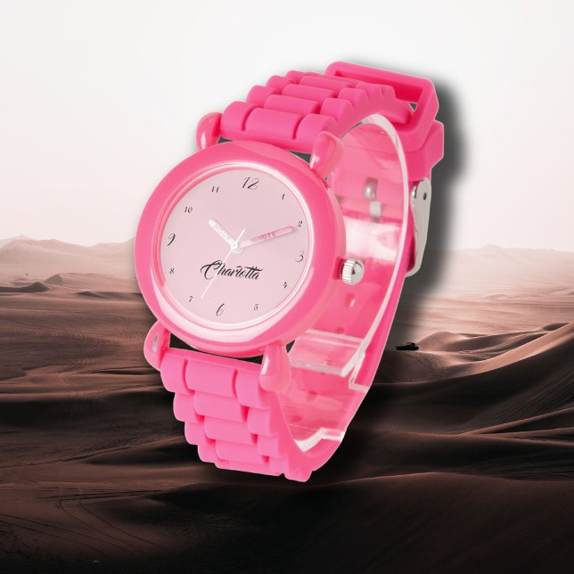 Handgeschreven elegante naam | Pastel Roze Stijlvo Horloge (Creator heeft geüpload)