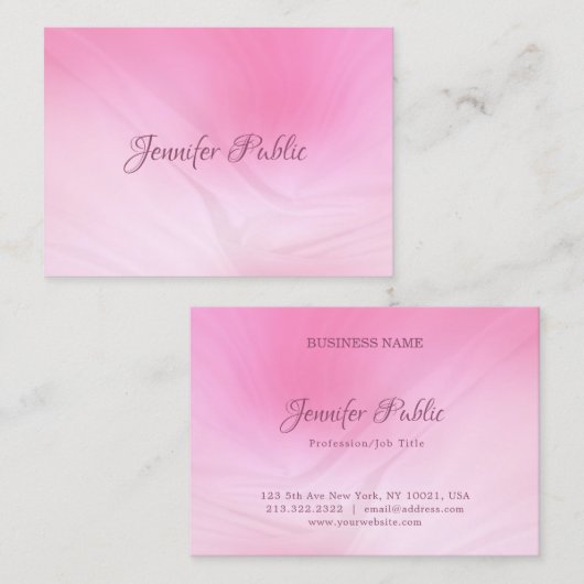 Handgeschreven Elegante Roze Sjabloon Professionee Visitekaartje (Voorkant / Achterkant)