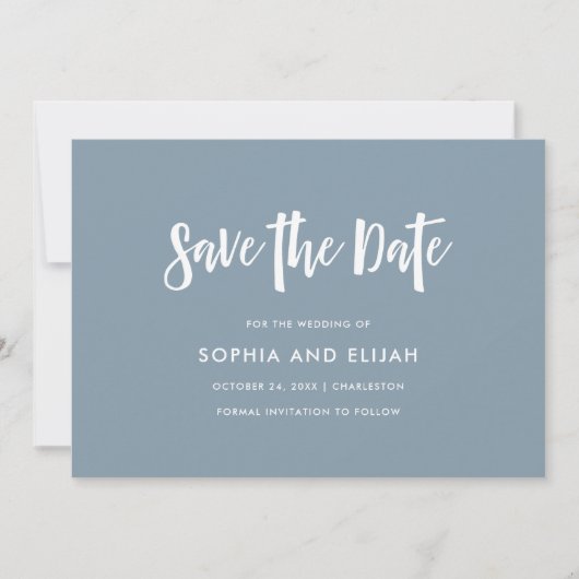 Handgeschreven en modern | Dusty Blue Save The Date (Voorkant)