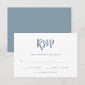 Handgeschreven en modern | Dusty Blue Wedding RSVP Kaartje (Voorkant / Achterkant)