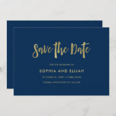 Handgeschreven en modern | Faux Gold op Navy Blue Save The Date (Voorkant / Achterkant)