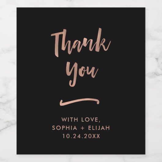 Handgeschreven en modern | Faux Roos Gold Bedankt Wijn Etiket (Enkel label)