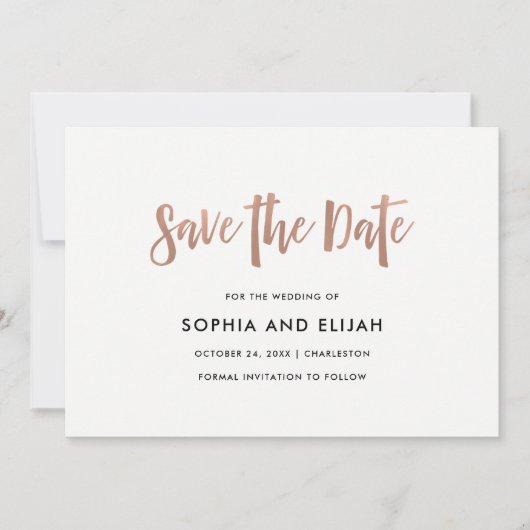 Handgeschreven en modern | Faux Roos Gold met foto Save The Date (Voorkant)