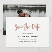 Handgeschreven en modern | Faux Roos Gold met foto Save The Date (Voorkant / Achterkant)