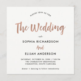 Handgeschreven en modern | Faux Roos Gold Wedding Kaart