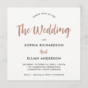 Handgeschreven en modern Faux Roos Gold Wedding Kaart