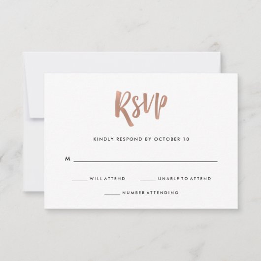 Handgeschreven en modern | Faux Roos Gold Wedding RSVP Kaartje (Voorkant)