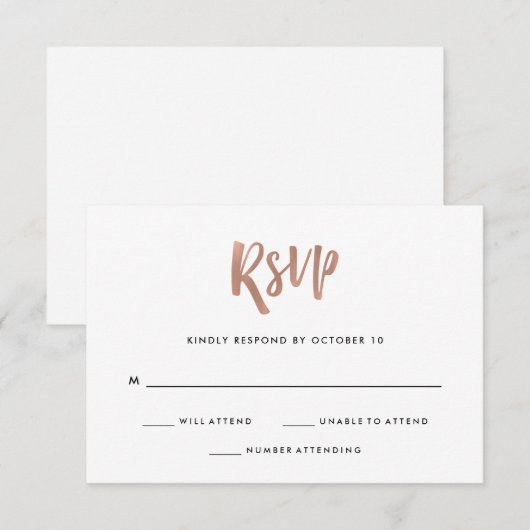 Handgeschreven en modern | Faux Roos Gold Wedding RSVP Kaartje (Voorkant / Achterkant)