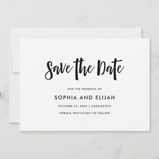 Handgeschreven en modern | Zwart-wit Save The Date (Voorkant)