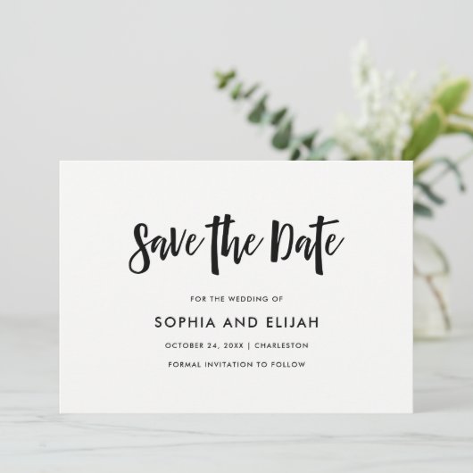 Handgeschreven en modern | Zwart-wit Save The Date (Staand voorkant)