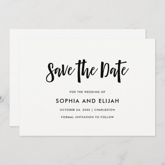 Handgeschreven en modern | Zwart-wit Save The Date (Voorkant / Achterkant)