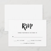 Handgeschreven en modern | Zwarte en witte bruilof RSVP Kaartje (Voorkant / Achterkant)