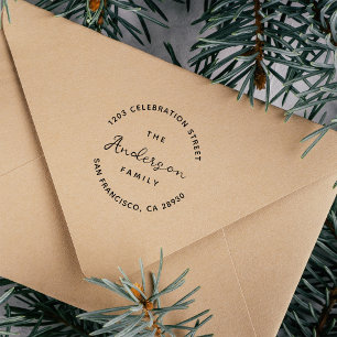 Handgeschreven familienaam Rond retouradres Rubberstempel