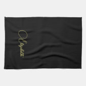 Handgeschreven Faux Gold Naam Sjabloon Zwart Elega Theedoek (Horizontaal)