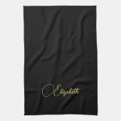 Handgeschreven Faux Gold Naam Sjabloon Zwart Elega Theedoek (Verticaal)