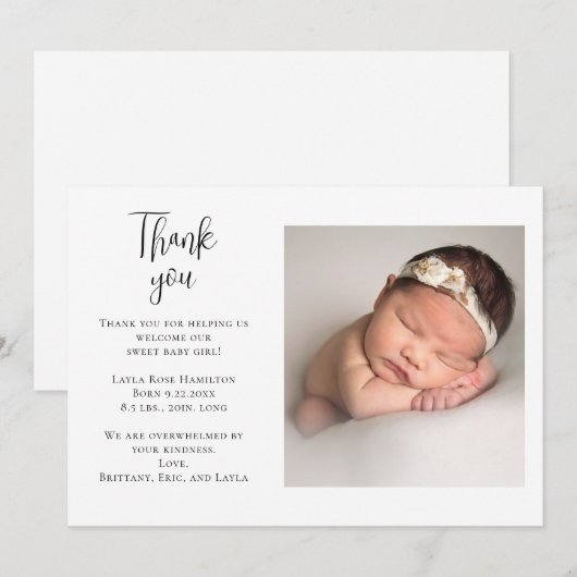 Handgeschreven foto Baby shower dank u Bedankkaart (Voorkant / Achterkant)