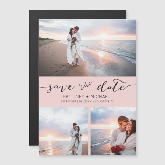 Handgeschreven foto Collage Roze sparen de Datum (Voorkant / Achterkant)