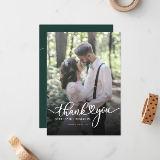 Handgeschreven foto Elegant bruiloft Bedankt Notitiekaartje (Voorkant / Achterkant in situ)