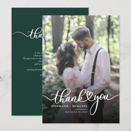 Handgeschreven foto Elegant bruiloft Bedankt Notitiekaartje (Voorkant / Achterkant)