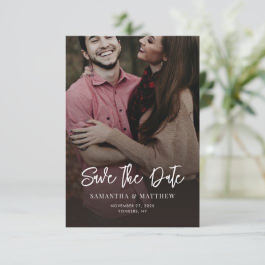 Handgeschreven foto Elegant bruiloft QR-code Save The Date (Staand voorkant)