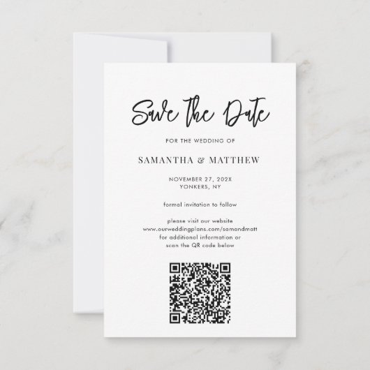 Handgeschreven foto Elegant bruiloft QR-code Save The Date (Achterkant)