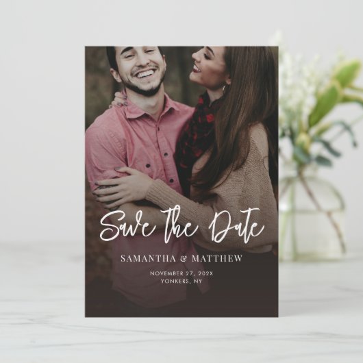 Handgeschreven foto Elegant bruiloft Save The Date (Staand voorkant)