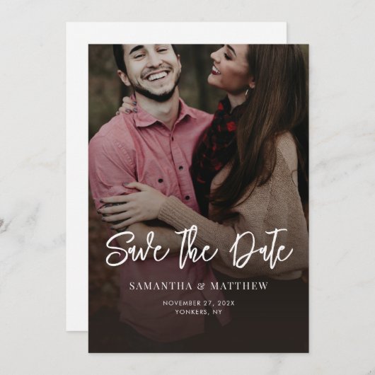 Handgeschreven foto Elegant bruiloft Save The Date (Voorkant / Achterkant)