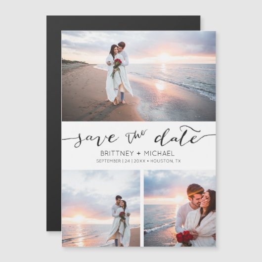 Handgeschreven Fotocollage Wit Bewaar de datum (Voorkant / Achterkant)