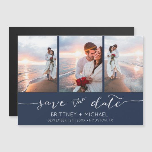 Handgeschreven fotomarineblauw sparen de datum (Voorkant / Achterkant)